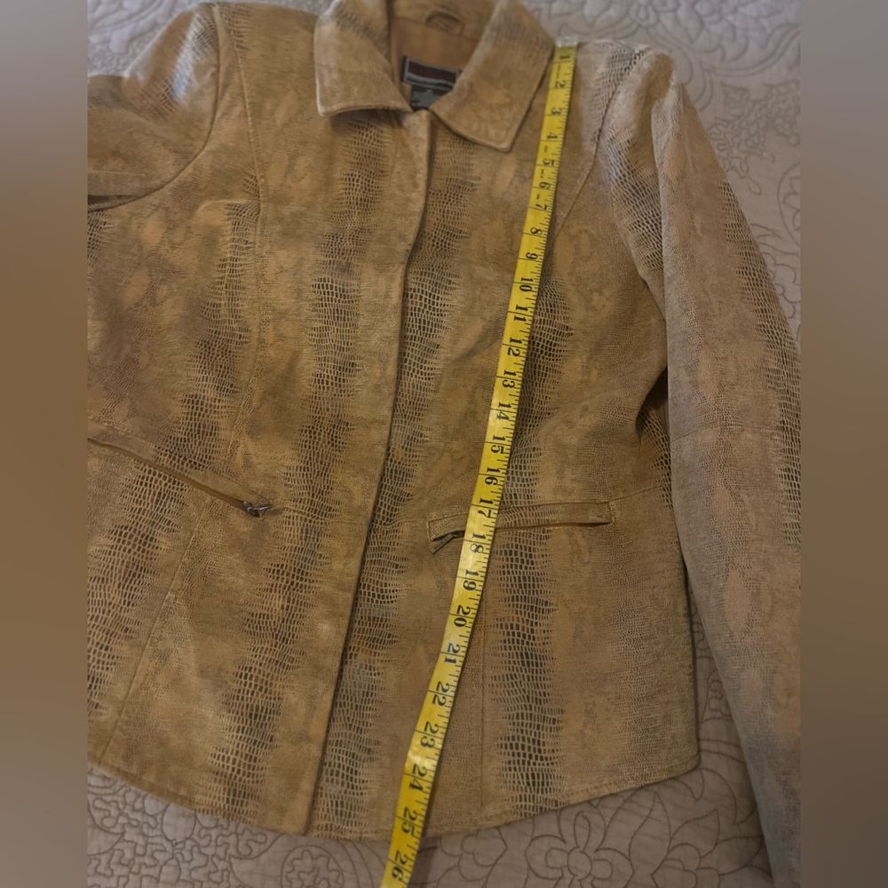 Bradley Bayou Coastal Cowgirl Caramel Tan Snakeskin Print Suede Leather Jacket M - Picture 11 of 12
